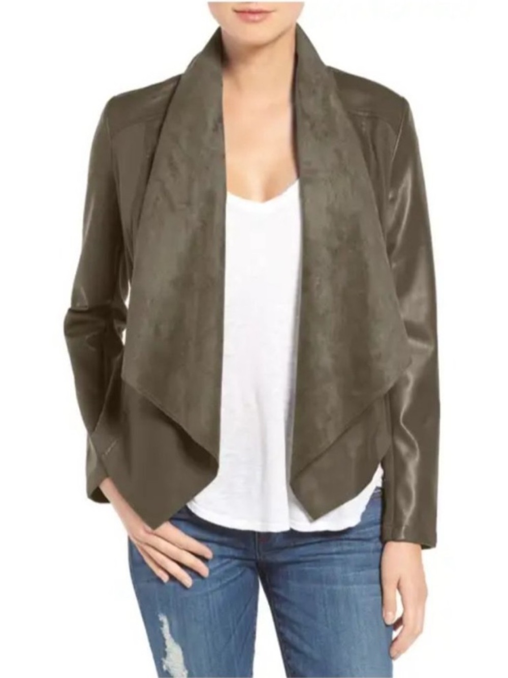 Kut from the Kloth Ana Faux Leather Drape Front Jacket Brown Large